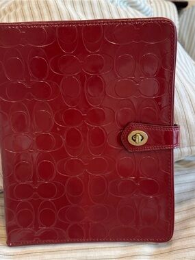 Coach Patent Leather Tablet Case in Deep Red with Gold-Tone Hardware